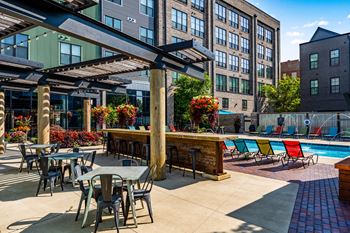 Heated resort-style pool with industrial touches